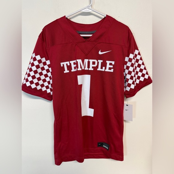 NWOT Nike #1 Temple Owls Football Jersey Mens Sm Cherry Red Short Sleeve - Picture 1 of 7